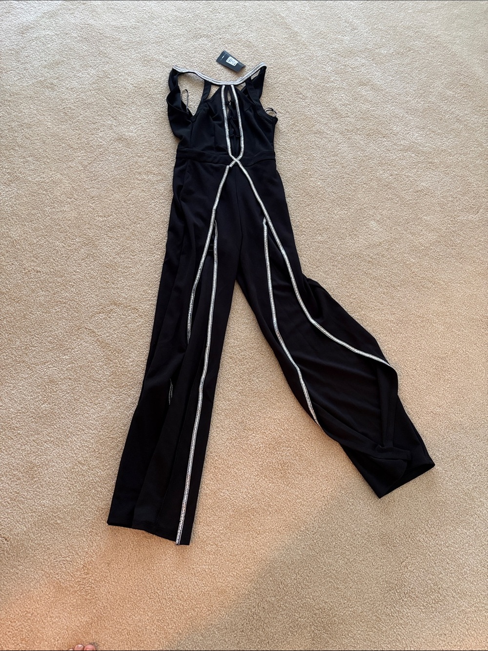 Fashion Nova Black Jumpsuit with Silver Rope Trim